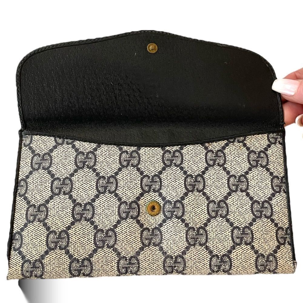 GUCCI Vintage Navy Blue Classic GG Motif Monogram Long Wallet - Picture 10 of 13
